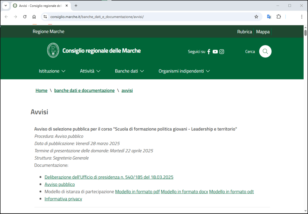 https://www.consiglio.marche.it/banche_dati_e_documentazione/avvisi/ 